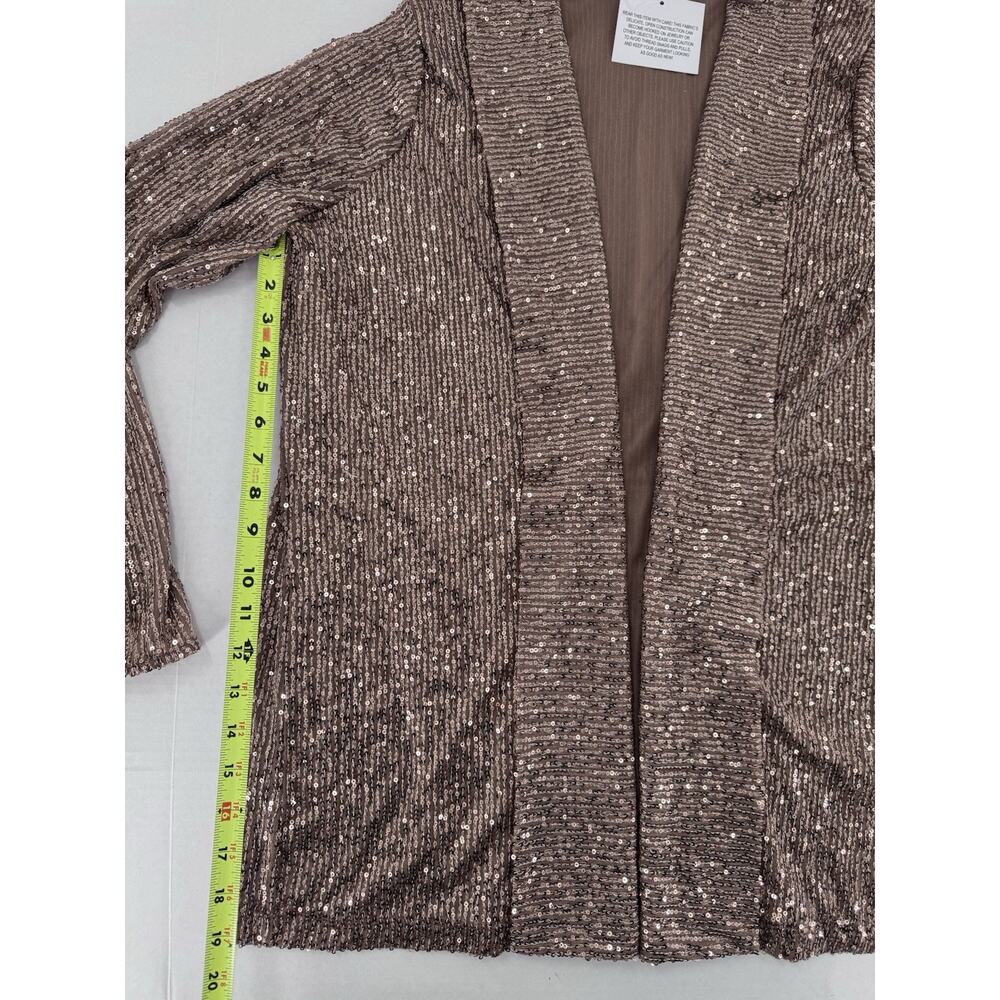 Belle By Kim Gravel Sequin Cardigan Sz XL Duster Party Festive Glam Beige Artsy - Picture 7 of 14